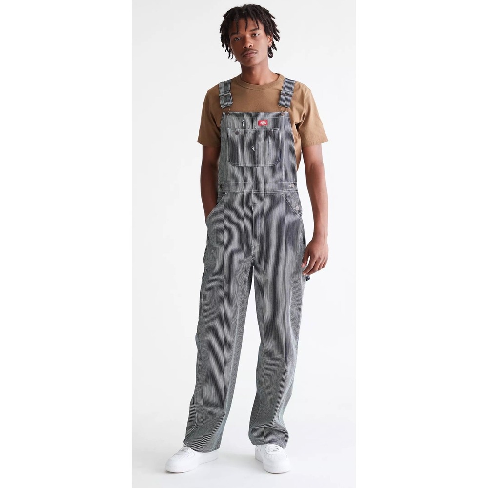 Dickies Overalls Mens 34 Blue Hickory Stripe Bib Workwear Carpenter Denim Bibs